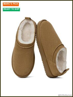 Genuine Suede Micro Snow Boots Fuzzy Lined Slip On Winter Ankle Slippers